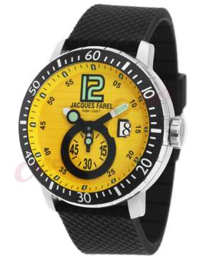 JACQUES FAREL Yellow Dial Black Rubber Strap