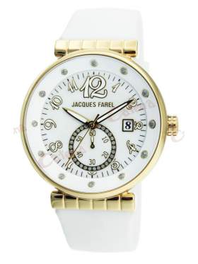 JACQUES FAREL Gold Crystals White Rubber Strap