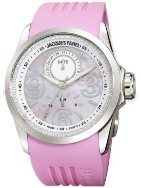 JACQUES FAREL Multifunction Crystals Pink Rubber Strap