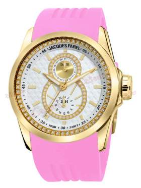 JACQUES FAREL Multifunction Crystals Pink Rubber Strap