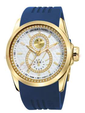 JACQUES FAREL Multifunction Crystals Blue Rubber Strap