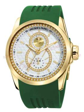 JACQUES FAREL Multifunction Crystals Green Rubber Strap