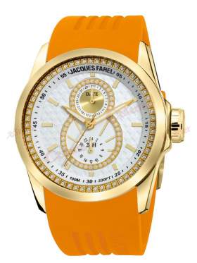 JACQUES FAREL Multifunction Crystals Orange Rubber Strap