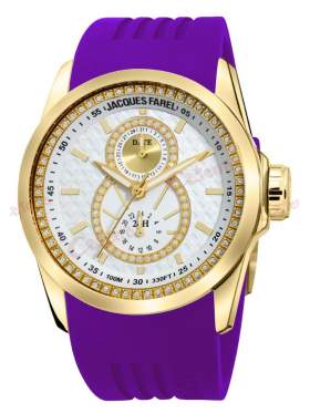 JACQUES FAREL Multifunction Crystals Purple Rubber Strap