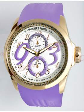 JACQUES FAREL Multifunction Crystals Purple Rubber Strap