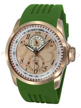 JACQUES FAREL Rose Gold Green Rubber Strap