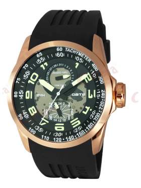 JACQUES FAREL Multifunction Rose Gold Black Rubber Strap