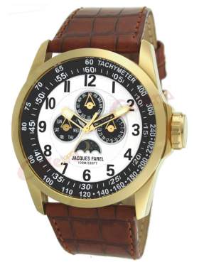 JACQUES FAREL Multifunction Gold Brown Leather Strap