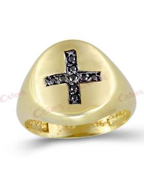 Δακτυλίδι χρυσό με μαύρες πέτρες ζιργκόν σχέδιο σταυρό