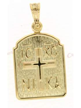 Χρυσό φυλακτό με το πρόσωπο της παναγίας και του χριστού διπλής όψεως με το Ιησούς Χριστός Νικά - Ic Xc Nika στην πίσω πλευρά