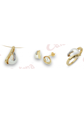 Σετ χρυσό με άσπρες πέτρες ζιργκόν και μαργαριτάρια περιλαμβάνει αλυσίδα μενταγιόν σκουλαρίκια και δακτυλίδι 