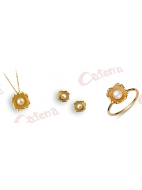 Σετ χρυσό με μαργαριτάρια περιλαμβάνει αλυσίδα μενταγιόν σκουλαρίκια και δακτυλίδι