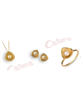 Σετ χρυσό με μαργαριτάρια περιλαμβάνει αλυσίδα μενταγιόν σκουλαρίκια και δακτυλίδι