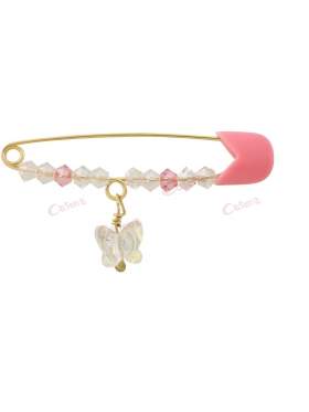 Παραμάνα χρυσή για νεογέννητο κοριτσάκι, σχέδιο πεταλούδα με ροζ και άσπρες πέτρες