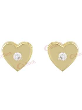 Σκουλαρίκια χρυσά με άσπρες πέτρες  ζιργκόν καράτια 14 σε σχέδιο καρδιά