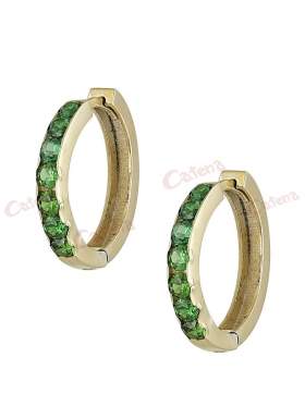 Σκουλαρίκια χρυσά με πράσινες πέτρες ζιργκόν σε σχέδιο κρίκο καράτια 14