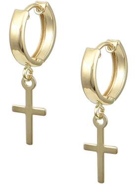 Χρυσά σκουλαρίκια καράτια 14 σε σχέδιο κρίκος με σταυρό 