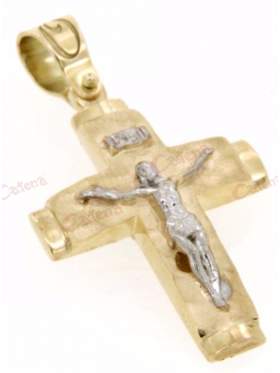 Σταυρός χρυσός δίχρωμος με τον εσταυρωμένο ανδρικός σε σχέδιο σφυρήλατος
