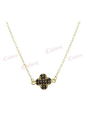 Κολιέ χρυσό με σχέδιο σταυρό στολισμένο με μαύρες πέτρες ζιργκόν