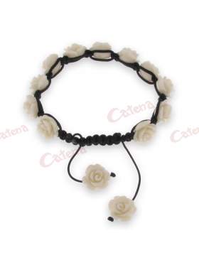 Βραχιόλι με δέσιμο κορδόνι και πέρλα σε σχήμα λευκό τριαντάφυλλο