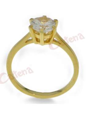 Ασημένιο δακτυλίδι σε κίτρινο χρυσό με άσπρη πέτρα ζιργκόν σχέδιο μονόπετρο