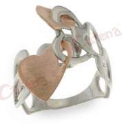 Δαχτυλίδι ασημένιο, επιπλατινωμένο, δίχρωμο με σχέδιο καρδιές