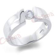 Ασημένιο δαχτυλίδι επιπλατινωμένο με άσπρες πέτρες ζιργκόν σχέδιο μονόπετρο
