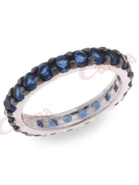 Δαχτυλίδι ασημένιο,επιπλατινωμένο με μπλε πέτρες ζιργκόν