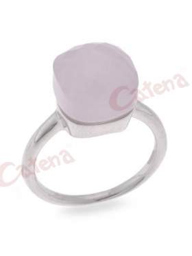 Δαχτυλίδι ασημένιο,επιπλατινωμένο με μώβ ροζ πέτρα ζιργκόν
