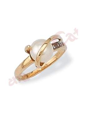 Δαχτυλίδι χρυσό στολισμένο με μαργαριτάρι και άσπρες πέτρες ζιργκόν