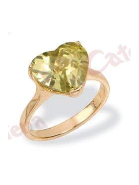 Δαχτυλίδι χρυσό στολισμένο με κίτρινη πέτρα ζιργκόν σε σχέδιο καρδιά