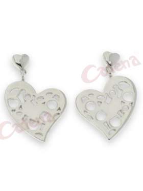 Ασημένια σκουλαρίκια, με σχέδιο καρδιές, επιπλατινωμένα
