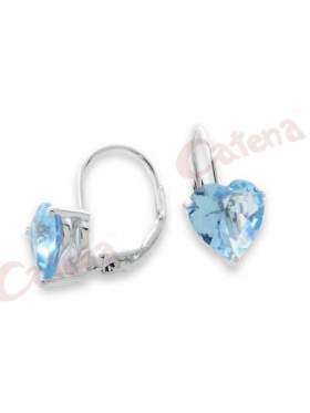 Σκουλαρίκια γάντζοι ασημένια επιπλατινωμένα  με σχέδιο καρδιά από γαλάζιες πέτρες ζιργκόν