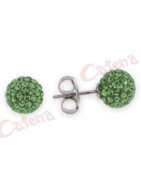 Σκουλαρίκια ασημένια, επιπλατινωμένα στολισμένα με πράσινες πέτρες ζιργκόν
