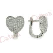 Σκουλαρίκια ασημένια, επιπλατινωμένα με σχέδιο καρδιά στολισμένη με λευκές πέτρες ζιργκόν