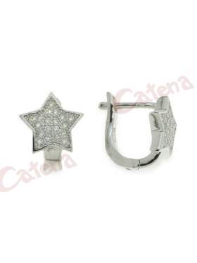 Σκουλαρίκια ασημένια, επιπλατινωμένα με σχέδιο αστέρι στολισμένη με άσπρες πέτρες ζιργκόν