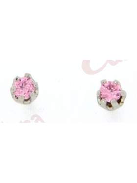 Σκουλαρίκι λευκόχρυσο στολισμένο με ρόζ πέτρες ζιργκόν