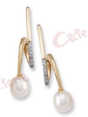 Σκουλαρίκι χρυσό, στολισμένο με μαργαριτάρι και άσπρες πέτρες ζιργκόν