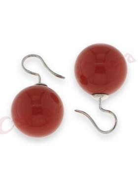 Σκουλαρίκια ασημένια, επιπλατινωμένα, στολισμένα με κόκκινη πέρλα