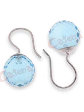 Σκουλαρίκια ασημένια, επιπλατινωμένα, στολισμένα με γαλάζιες πέτρες ζιργκόν