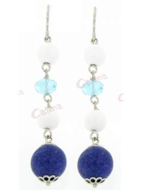 Σκουλαρίκια ασημένια επιπλατινωμένα με άσπρες πέτρες γαλάζιες και μπλε