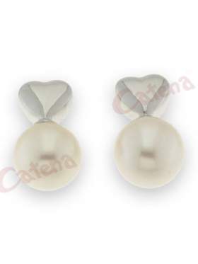 Σκουλαρίκι ασημένιο επιπλατινωμένο στολισμένο με πέρλα λευκή σε σχέδιο καρδιά