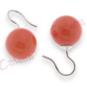 Σκουλαρίκια, με πέρλες, γάντζος με υλικό από φίλντισι, ρόζ πέρλα σε χρώμα πορτοκαλί