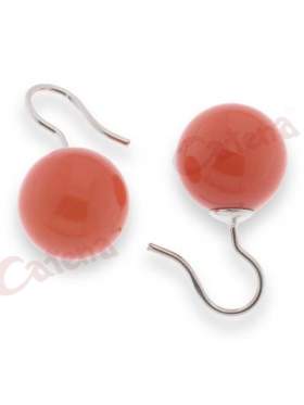 Σκουλαρίκια, με πέρλες, γάντζος με υλικό από φίλντισι, ρόζ πέρλα σε χρώμα πορτοκαλί