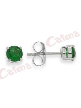 Σκουλαρίκια με στρογγυλή πέτρα ζιργκόν, σε χρώμα πράσινο, με φινίρισμα κανονικό επιπλατίνωμα