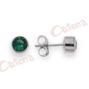 Σκουλαρίκια με στρογγυλή πέτρα, σε χρώμα λευκό, πράσινο, με φινίρισμα κανονικό επιπλατίνωμα
