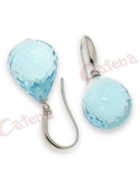 Σκουλαρίκια ασημένια επιπλατινωμένα με γαλάζια πέτρα ζιργκόν σε σχέδιο σταγόνα