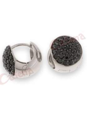 Σκουλαρίκια με στρογγυλή πέτρα, σε χρώμα μαύρο, με φινίρισμα μαύρο επιπλατίνωμα