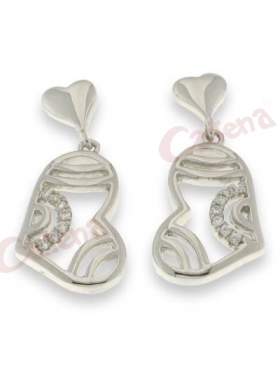 Σκουλαρίκι ασημένιο, επιπλατινωμένο στολισμένο με άσπρες πέτρες ζιργκόν σε σχέδιο καρδιά