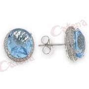 Σκουλαρίκια ασημένια επιλατινωμενα με άπσρες και γαλάζια πέτρα ζιργκόν